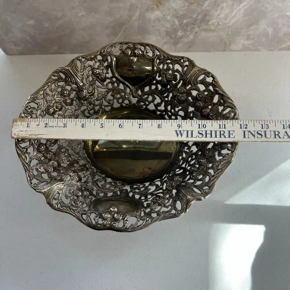 Vintage Silver Color Metal Art Ornate Repousse Victorian Bread Serving Bowl